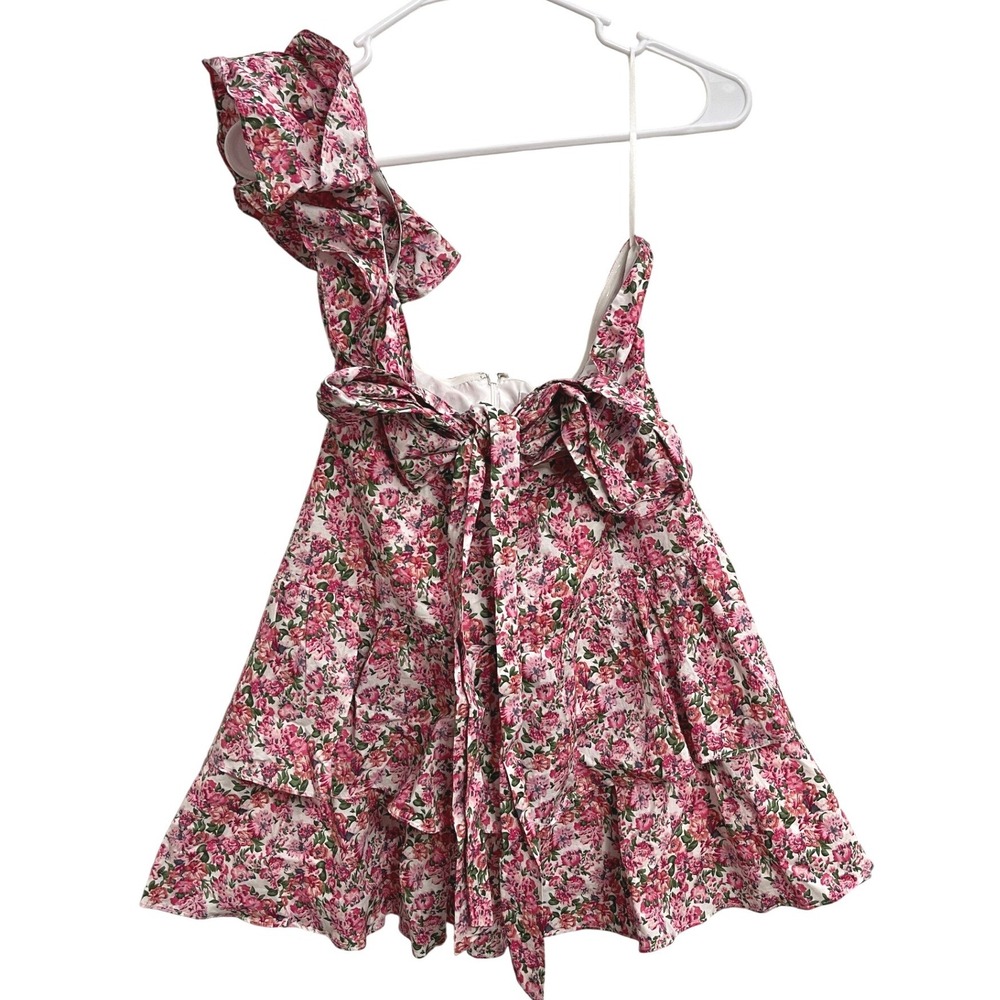 NWT Hello Molly Ruffled Out Dress Floral One Shoulder Ruffle Mini Dress Pink 8 - Picture 3 of 5